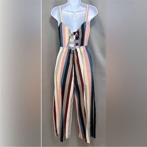 Lush Striped Linen Jumpsuit Pantsuit Size Medium